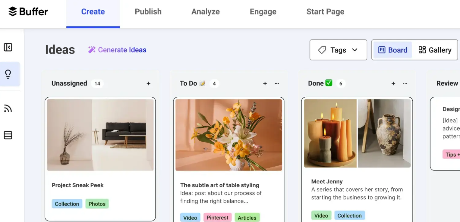 Buffer content planning interface (from buffer.com)