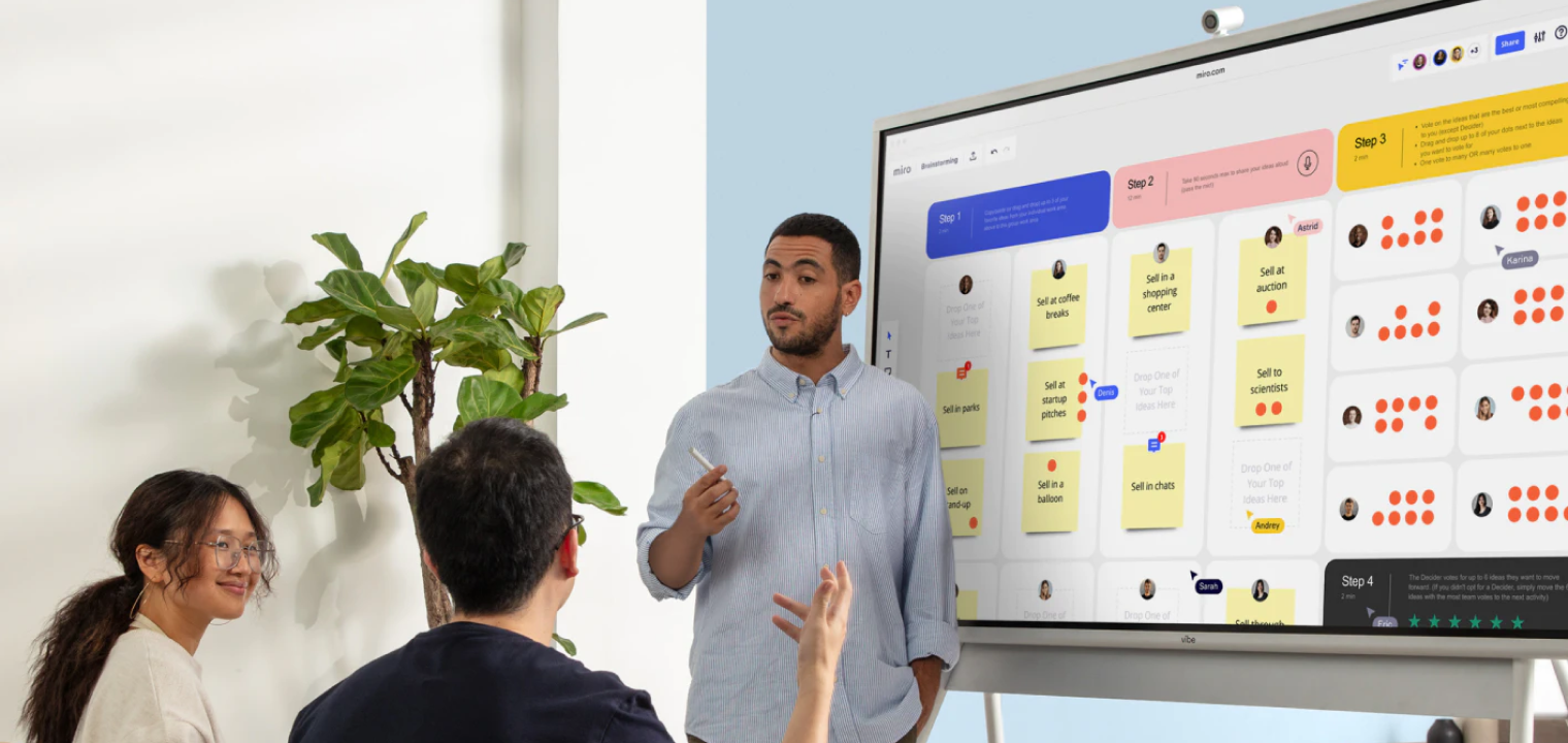 Team using a Vibe Board to visualize content planning and track progress.