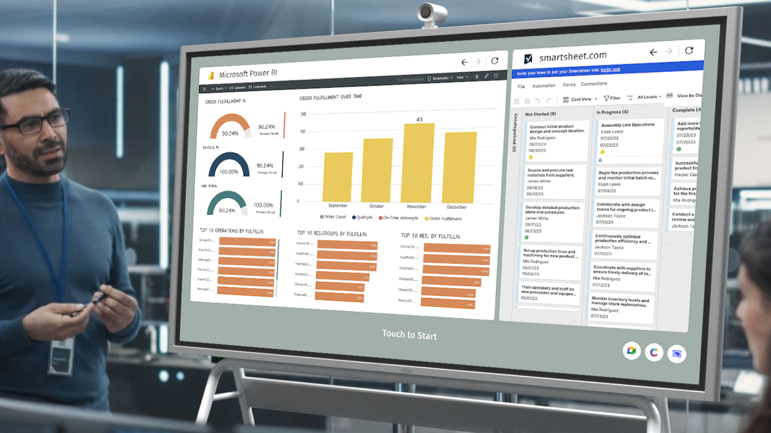 Vibe Board displaying up-to-date project progress, allowing drag-and-drop updates, calendar views, and team alignment.