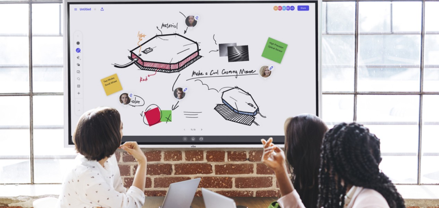 Team using a Vibe Board to brainstorm and capture ideas collaboratively in one space.