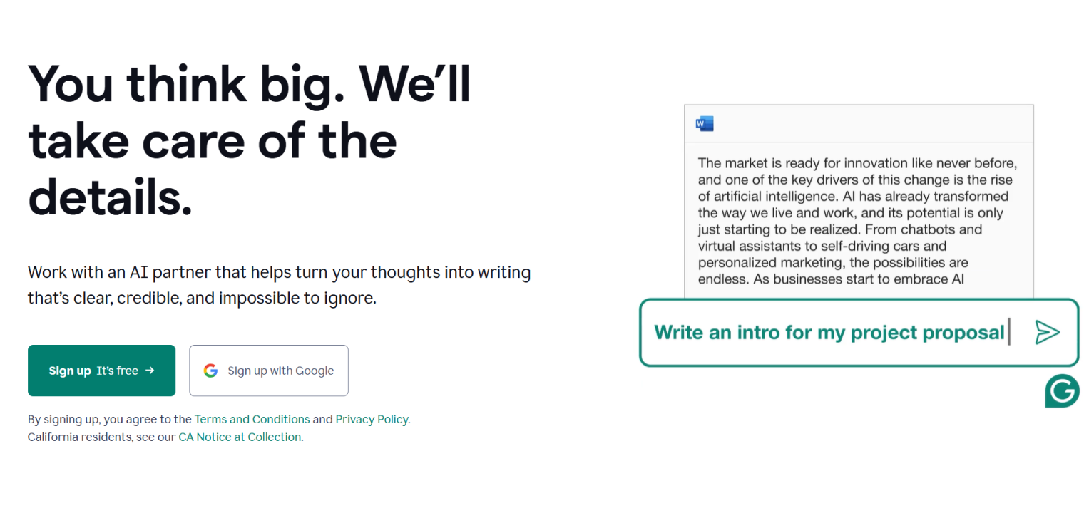 Grammarly interface offering AI-driven text rewriting options.