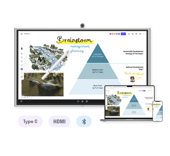 <span class="gradient bold">Easy screen share</span> with multiple connectivity options and wireless screen cast
