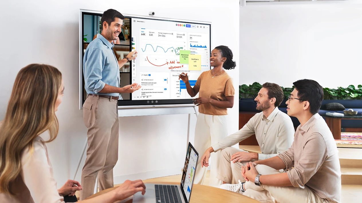 Team using a Vibe Board to collaborate more effectively in a workspace.